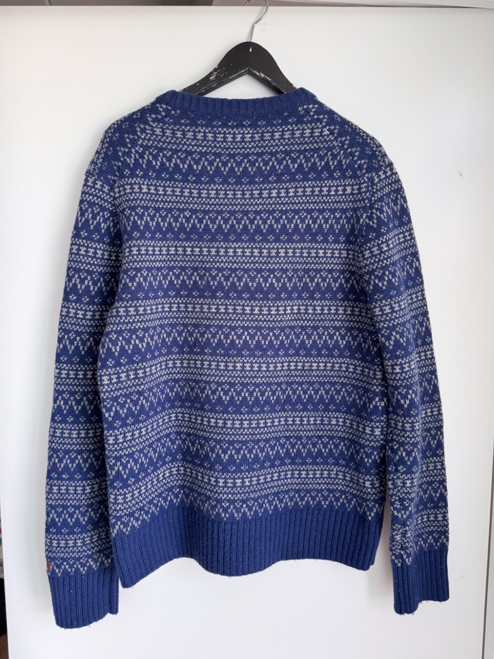 Roots Canada Wool Blend Fair Isle Knit Sweater Large Blue Grey Pullover L - Picture 2 of 8